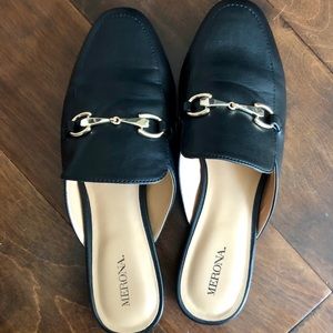 Black Slip-On Loafer Mules